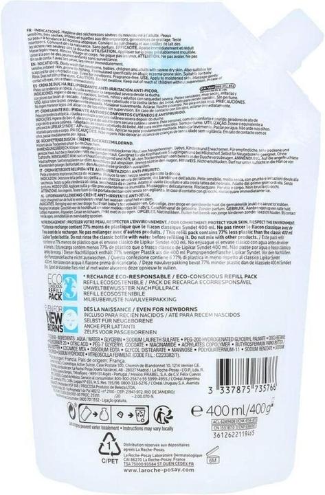 Nährwerte und Zutaten La Roche Posay Lipikar Syndet AP+ (400 ml)