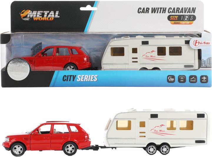 Actual product image Toi-Toys Metal pull-behind trailer with caravan 1:48