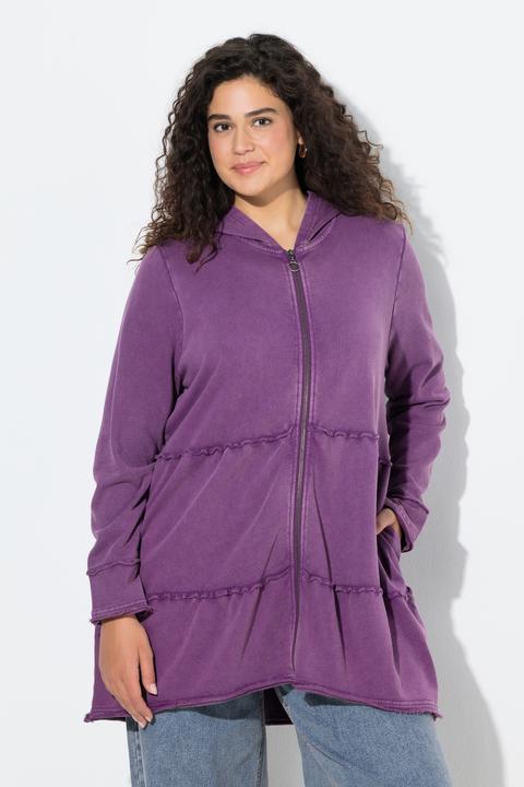 Actual product image Ulla Popken Tiered Flounce Panel Zip Up Hoodie (62)