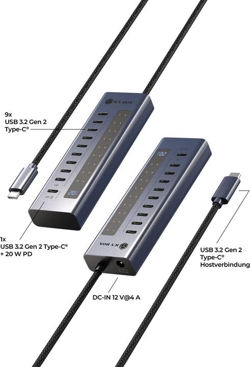 Produktbild Icy Box IB-HUB1450-C31 (USB-C, 9 Ports)