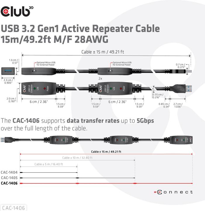 Immagine prodotto Club 3D USB A – USB A (15 m, USB 3.2, 12 W)