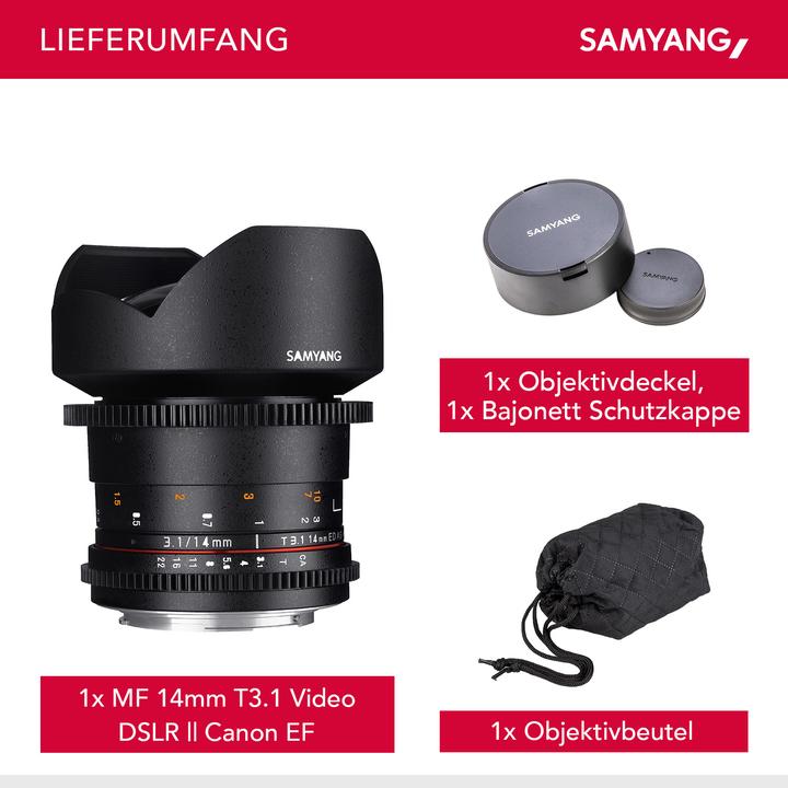 Image du produit Samyang 14mm T3.1 VDSLR II Canon EF (Canon EF-M, Plein format)