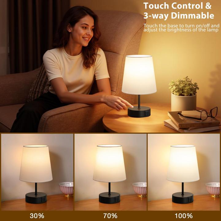 Actual product image Alopini Bedside Lamp Touch Dimmable, USB A+C Charging Function, Table Lamp with Lampshade (E27)