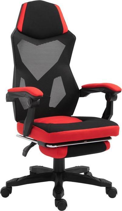 Swisshandel24 Gaming chair Ergonomic office chair with footrest Polyester Black+Red