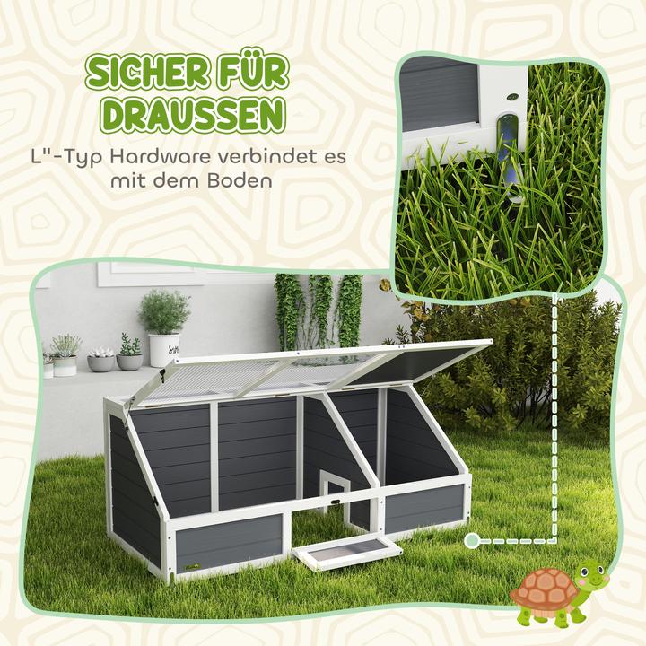 Produktbild PawHut Schildkrötenhaus Tannenholz, Verzinkter Stahl Hellgrau