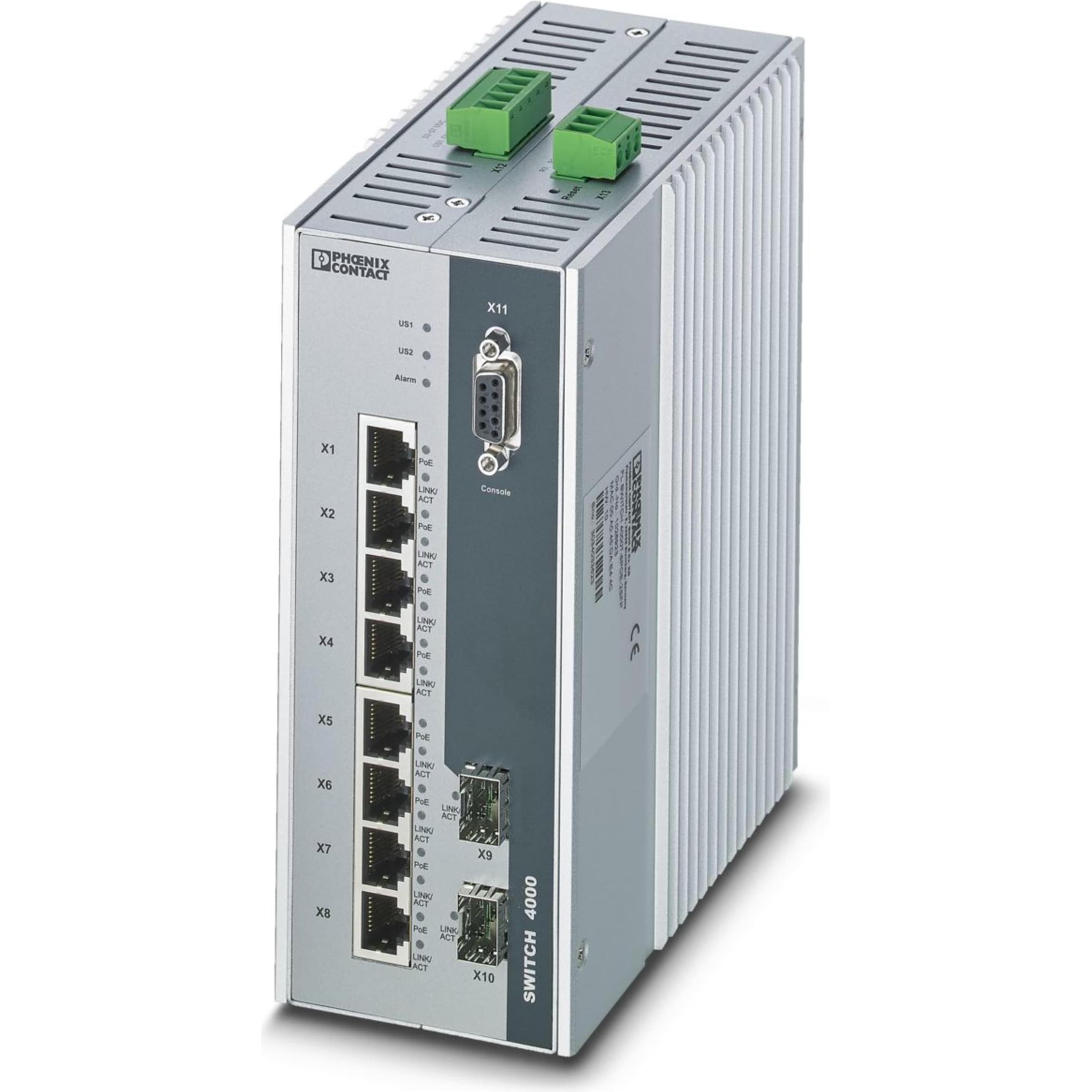 Phoenix Contact FL SWITCH 4000T-8POE-2SFP 1026923 Switch Ethernet Industriale (8 porte), Switch di rete