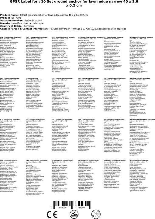 Produktbild Ich-zapfe 10 Set Erdanker für Rasenkante schmale 40 x 2,6 x 0,2 cm