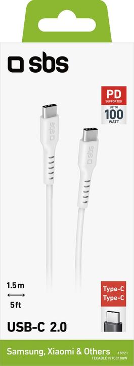 Produktbild SBS Lade-/Datenkabel USB-C auf USB-C 1,5m 100 W-Power weiss (1.50 m, USB 3.0, 100 W)