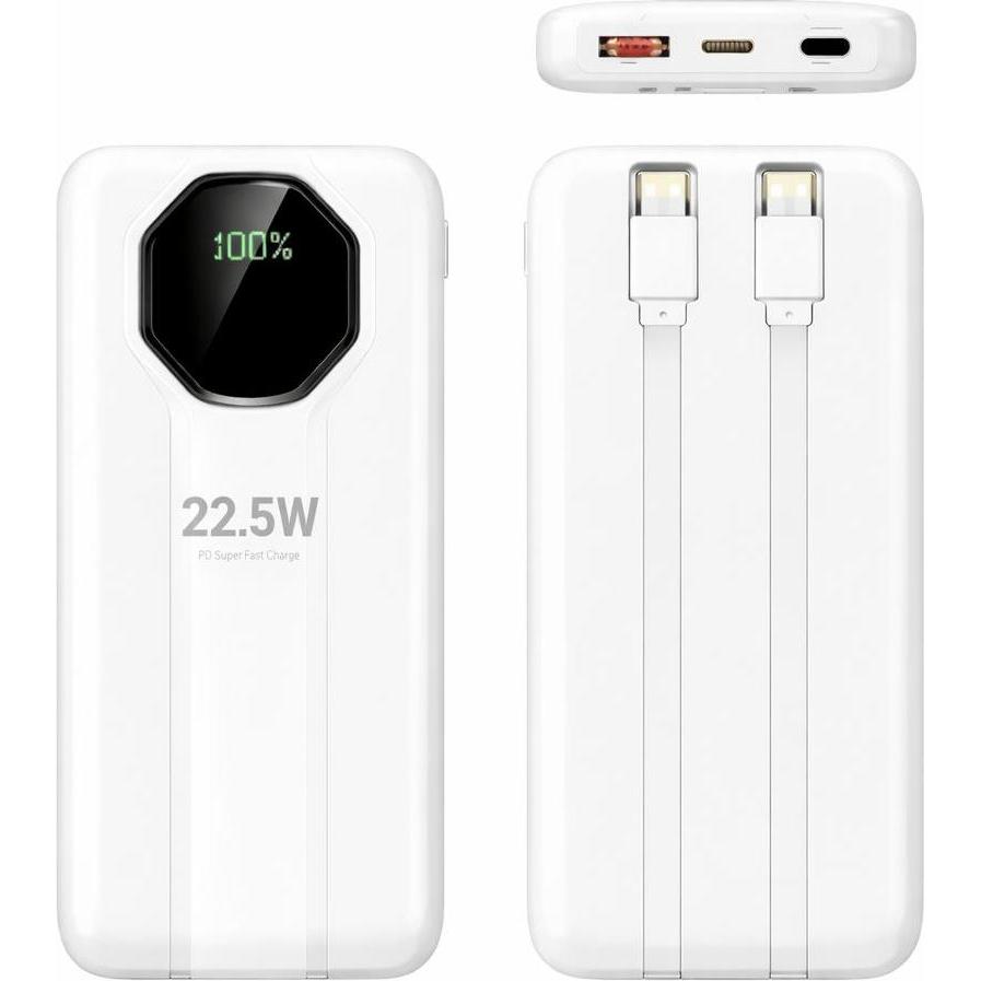 SIGN Powerful Powerbank with Built-in Cables, 10000mAh - White, Powerbank, Bianco