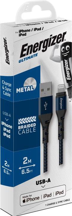 Actual product image Energizer Metal / braided nylon cable - Lightning - 2m, blue (2 m, USB 3.2 Gen 1)