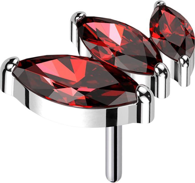 Actual product image Star Piercing Threadless silver descending three oval crystals red (without brass, Titanium)