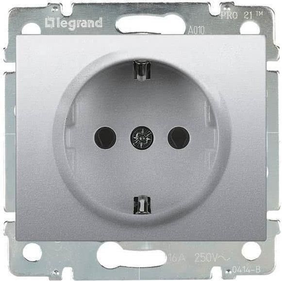 Legrand Galea Schuko wandcontactdoos combi 771363 met verhoogd deksel. Touch / zacht aluminium