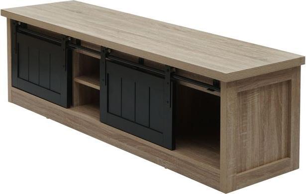 Produktbild Mendler TV-Rack HWC-K75, Holz-Optik Industrial Metall 43x150x40cm, naturfarben