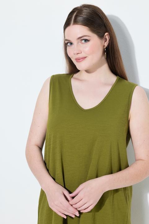 Immagine prodotto Ulla Popken Top dal taglio lungo e svasato in cotone biologico con orlo a punte e scollo a V (54)