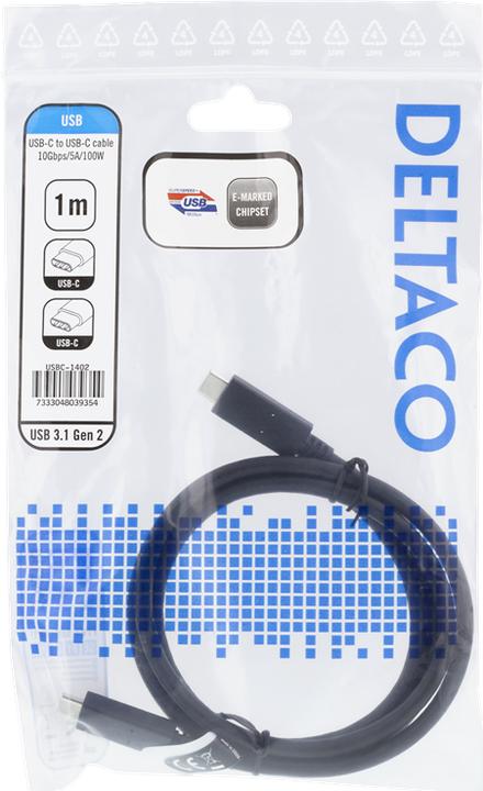 Produktbild Deltaco USB-C to USB-C Cable, 1m, 10Gbps, 100W 5A, USB 3.1 Gen Black USBC-1402 (1 m, USB 3.2 Gen 2, 100 W)