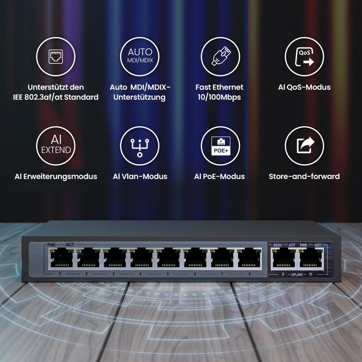 Productafbeelding Extralink EX.3906 netwerkswitch Unmanaged L2 Fast Ethernet (10/100) Power over Ethernet (PoE) 1U (10 ports)