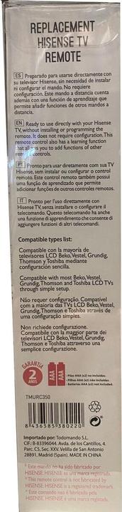 Image du produit TM Electron Télécommande universelle Hisense Noir (Télécommande universelle, Infrarouge)