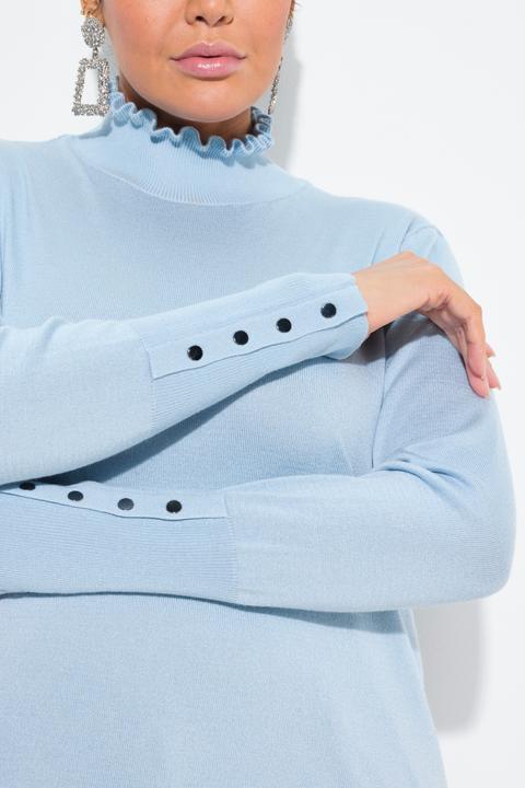 Image du produit Ulla Popken Pull à col montant frisé et manches longues, boutons (50, 52)