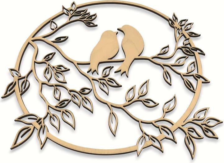 Produktbild Holzbiber Vögel zwitschern a.Blätterast 30cm Durchmesser, zum Aufhängen Fensterschmuck Wandschmuck