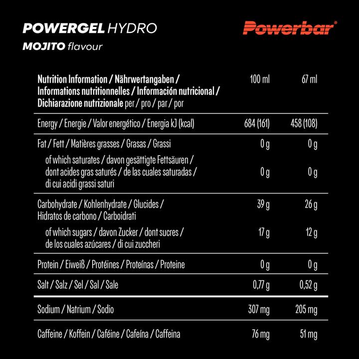 Nährwerte und Zutaten Powerbar Powergel Hydro (Mojito, 1 Stk., 67 g)