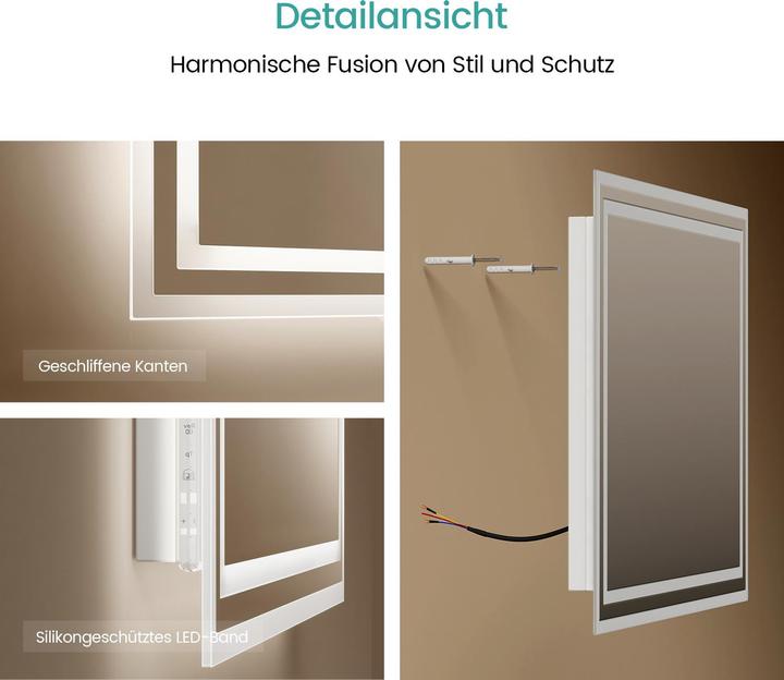 Produktbild Emke Badezimmerspiegel mit Beleuchtung 120*60cm,Beschlagfrei, 3000K/6500K,Tast Schalter (120 x 60 cm)