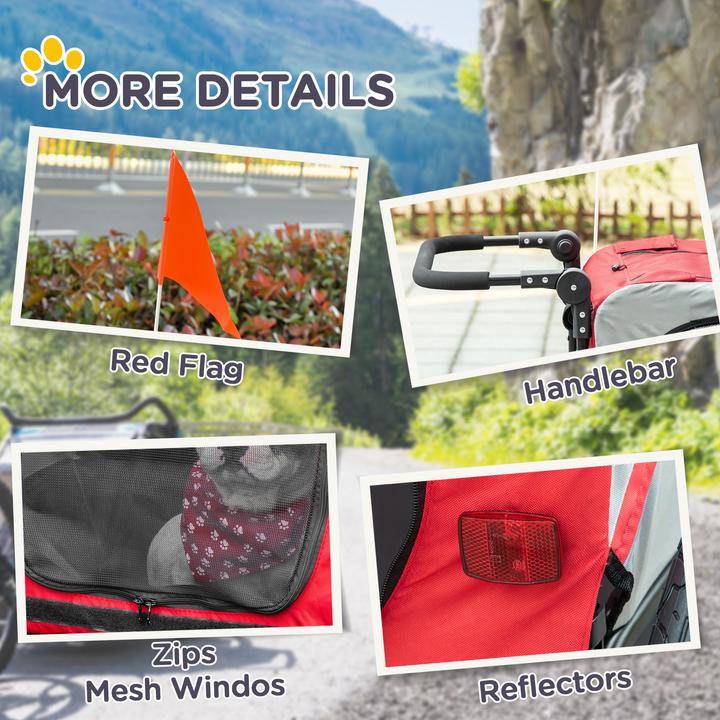 Produktbild PawHut 2-in-1 Hundewagen und Anhänger mit Luftpumpe und roter Fahne