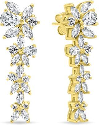 Produktbild Brilio Silver - Gold-plated dangle earrings with clear zircons Flowers EA1159Y