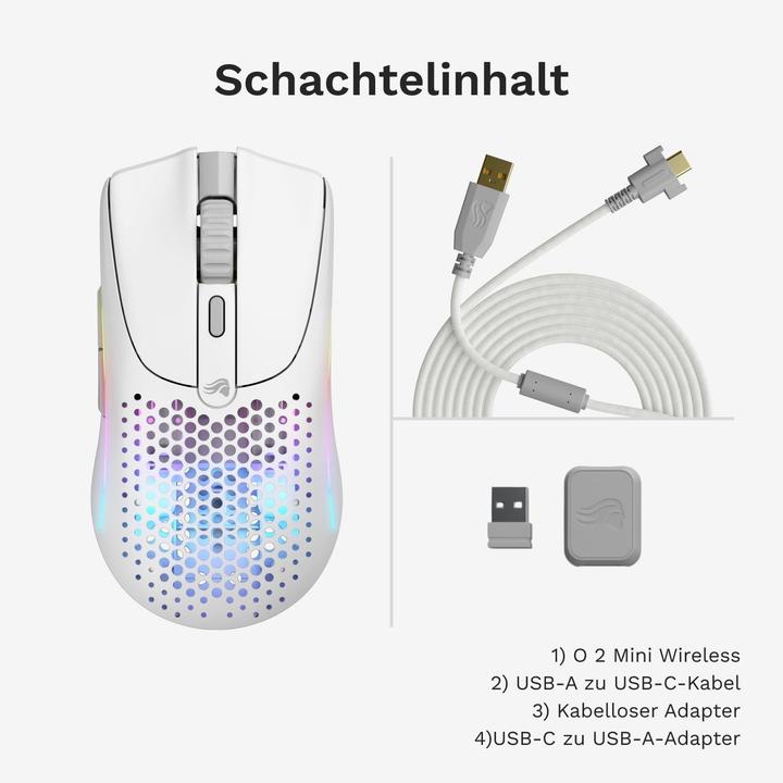 Actual product image Glorious Model O 2 Mini Wireless Gaming Mouse, White (Matte) (Cable, Wireless)