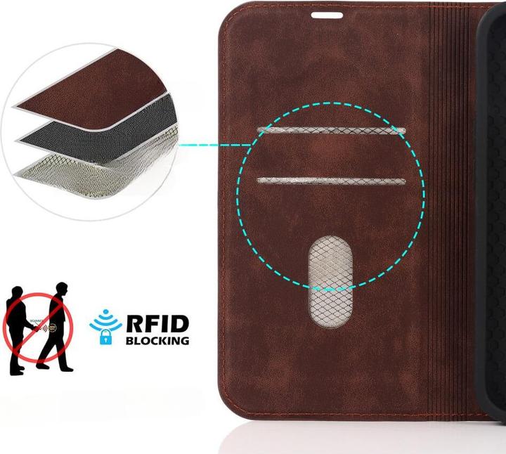 Actual product image Cover-Discount iPhone 15 Plus - MagSafe Flip Case RFID dark brown (Apple iPhone 15 Plus)