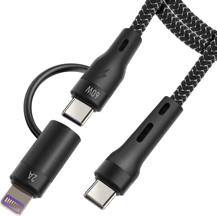Immagine prodotto Forever Cavo 2in1 USB-C - Lightning + USB-C 1,0 m 60W nero (1 m, USB 3.2 Gen 1, 60 W)