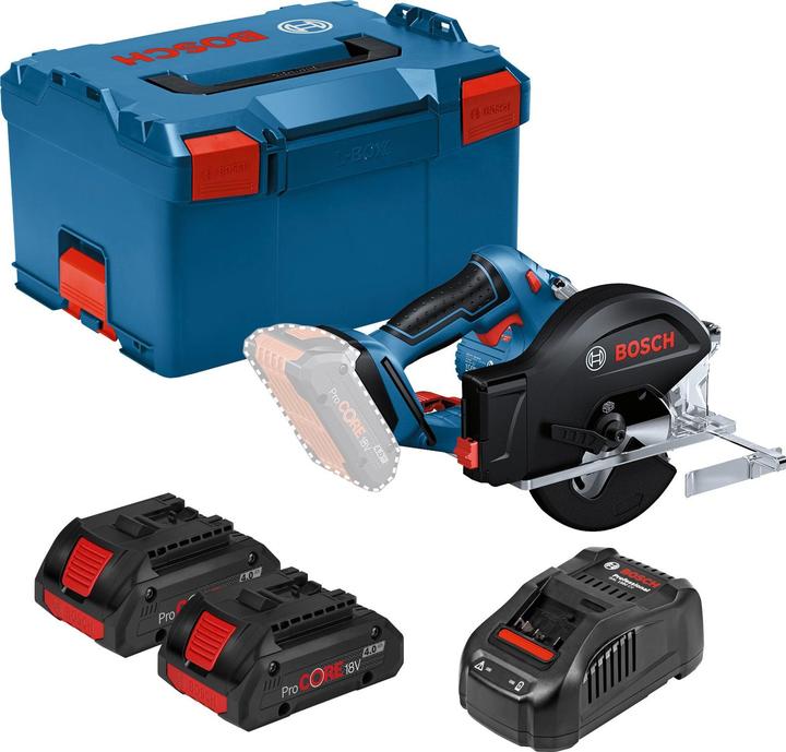 Bosch Professional Bosch Akku-Kreissäge GKM 18V-50 Ø 136 mm / 2x 4,0 Ah ProCORE + GAL 1880 CV in L