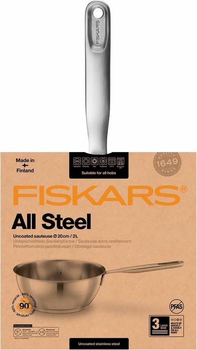 Actual product image Fiskars All Steel Sauté Pan, 2l (Frying pan, Stainless steel, 20 x 11.60 cm)