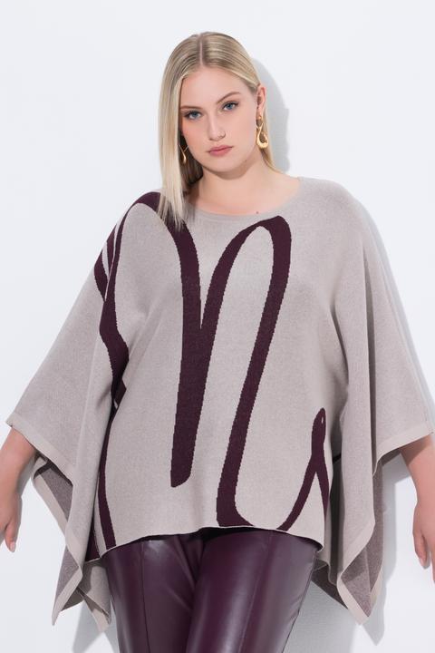 Produktbild Ulla Popken Strick-Poncho, Pinselstrich, Overzized, Rundhals (42, 48)