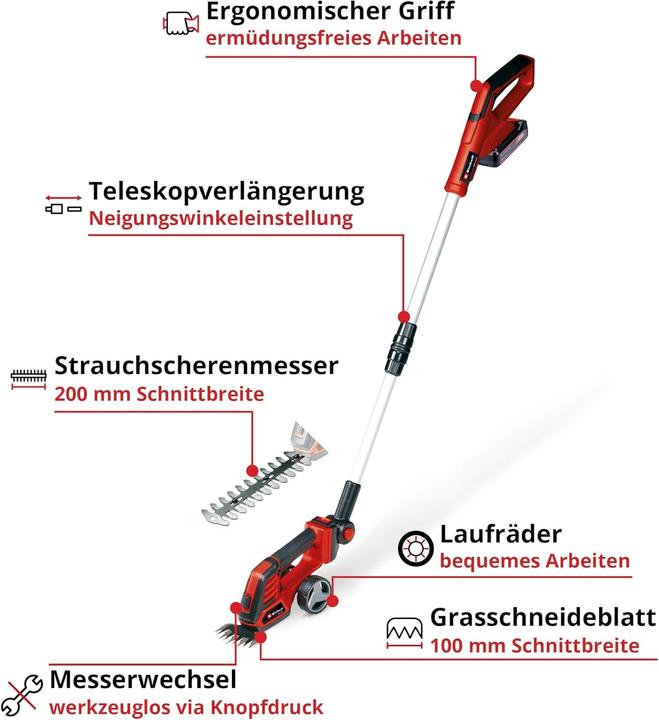 Image du produit Einhell GE-CG 18/100 Li T (1x 2,5Ah) Akku Gras- und Strauchschere 18 V Li-Ion (Fonctionnement sur batterie)