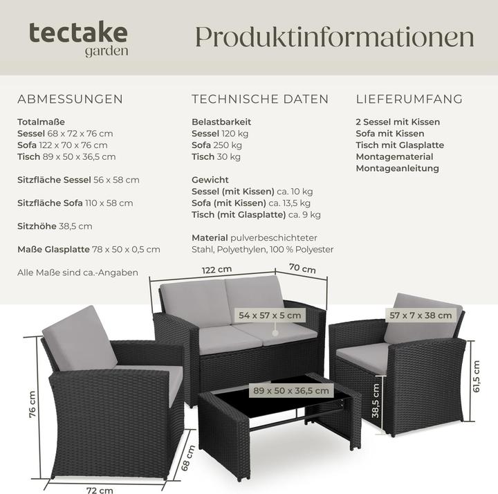 Produktbild tectake Rattan Lounge Jesolo (89 cm)