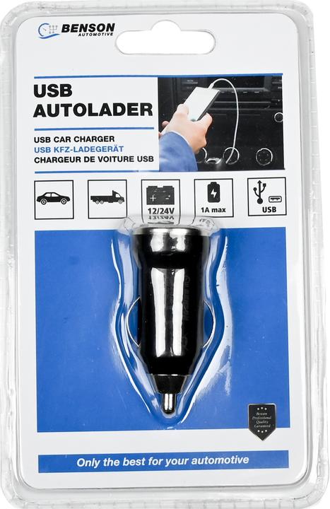 Actual product image Benson Car charger USB 1a 12-24V