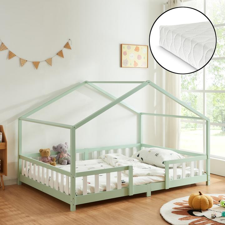 Image du produit En.Casa Lit d'enfant Treviolo 140x200 cm avec matelas mousse froide et grille vert menthe (140 x 200)