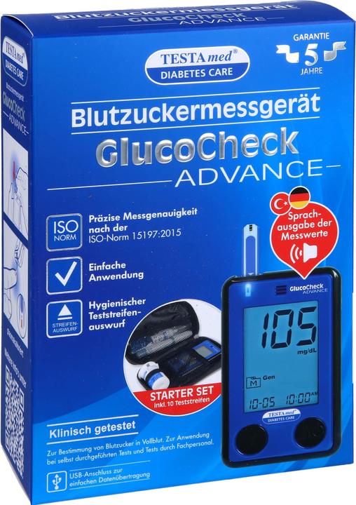 Produktbild TESTAmed GlucoCheck Advance Blutzuckermessgerät, 1 St. Gerät (Blutzuckermessgerät)