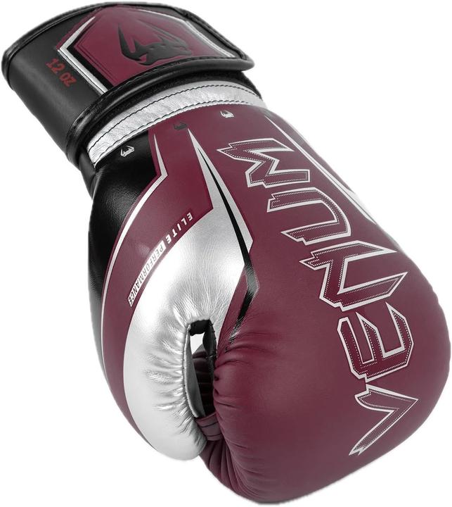 Actual product image Venum Elite Evo Boxing Gloves - Burgundy/Silver - 10 Oz (10 OZ)