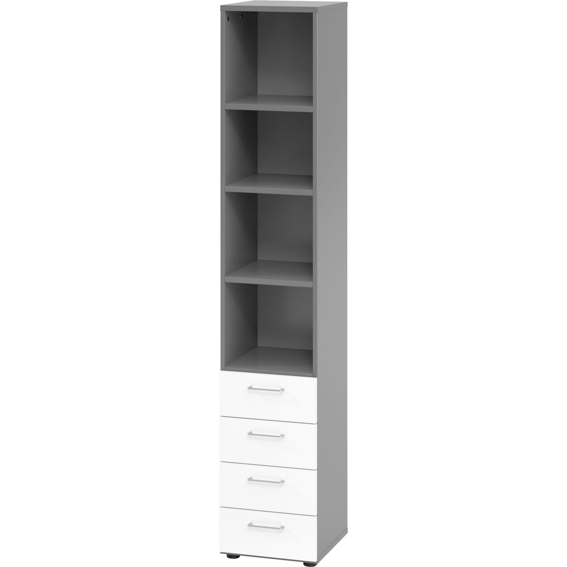 0, Aktenschrank, Regal 6OH, 4 Schübe, BS Graphit/Weiss