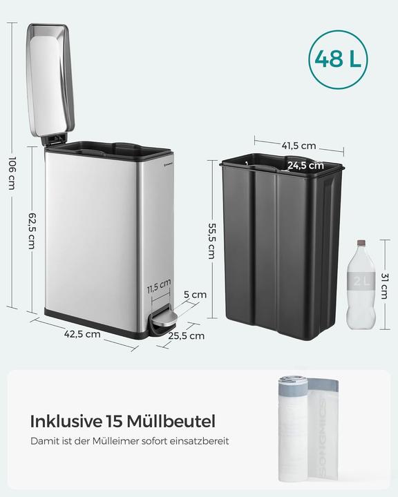 Produktbild Songmics Tretmülleimer mit Softclose-Deckel (48 l)