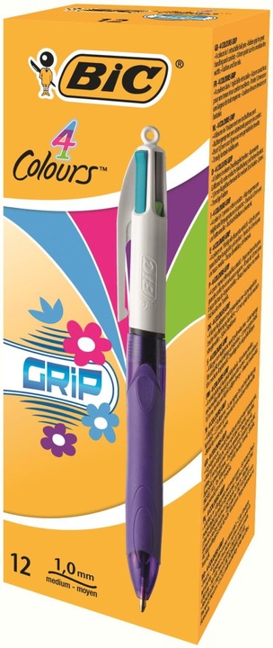 Image du produit Bic Stylo à bille 4C Grip Fashion 8922901 Boîte de 4 couleurs, 12 pièces (Violet, blanc, 12 x)