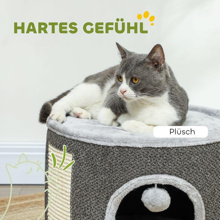 Produktbild Swisshandel24 Kratztonne 30 cm Hoch Katzentonne mit Höhle, aus Sisal, für Katze bis 5 kg (30 cm, Cremeweiss, Dunkelgrau, Hellgrau)