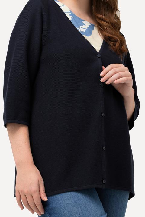 Image du produit Ulla Popken Cardigan à encolure en V et manches 3/4. Coton bio (42, 44)