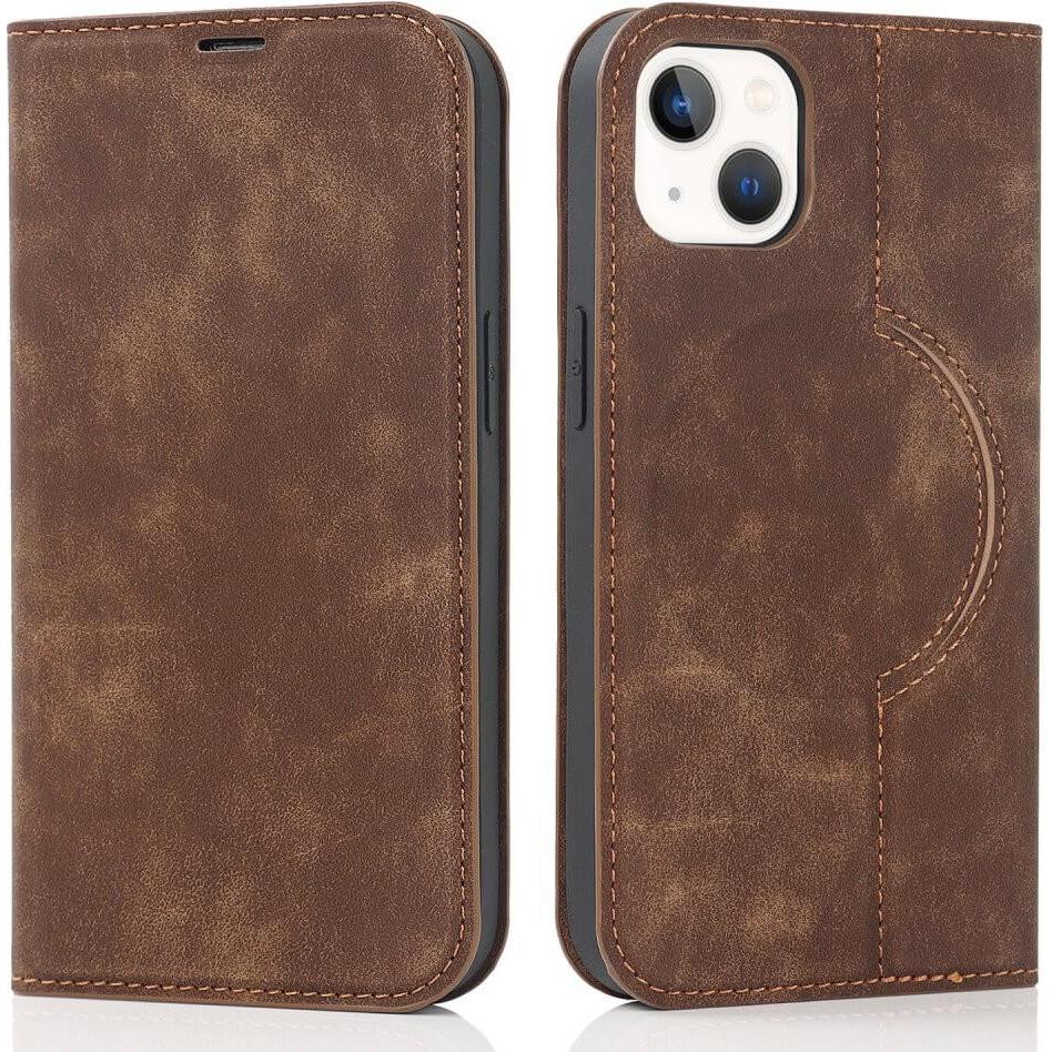 Cover-Discount iPhone 15 Plus - MagSafe Flip Case RFID hellbraun (Apple iPhone 15 Plus), Smartphone Hülle, Braun