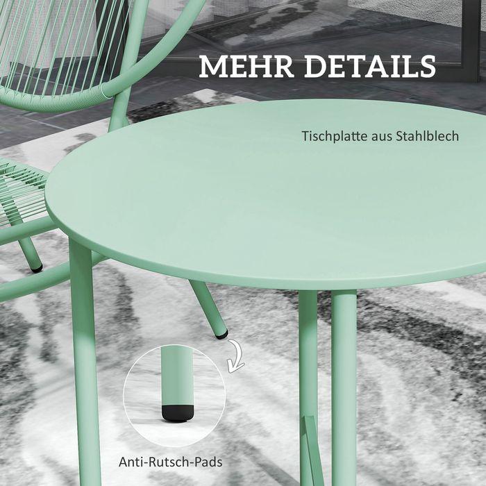 Produktbild Swisshandel24 Bistro-Set 3-teilig aus Stahl Ergonomische Muschelförmige Gartenstühle Grün (50 cm)