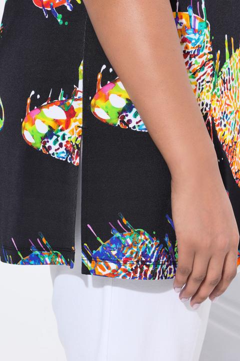 Image du produit Ulla Popken T-shirt au tombé fluide, décolleté en V et manches courtes, motif papillons (58)