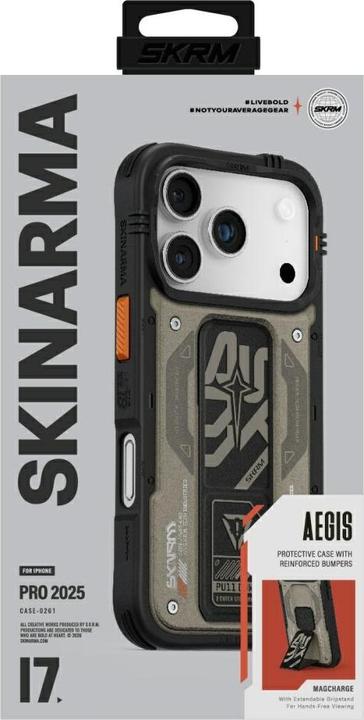 Produktbild Skinarma Etui Aegis do iPhone 17 Pro Magnetic Charging + Grip Stand szary (Apple iPhone 17 Pro)
