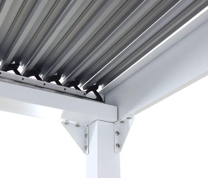 Produktbild Mendler Alu Pergola HWC-L41 mit 3x Seitenwand, Lamellen-Pavillon, stabiles 8cm-Metall-Gestell 3x3,7m – weiss (306 cm, 368 cm)