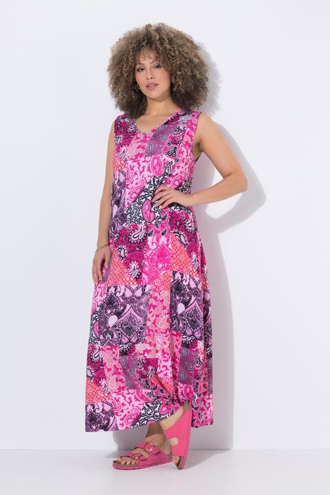 Produktbild Ulla Popken Maxikleid, Patchmuster, A-Linie, V-Ausschnitt, ärmellos (46, 48)